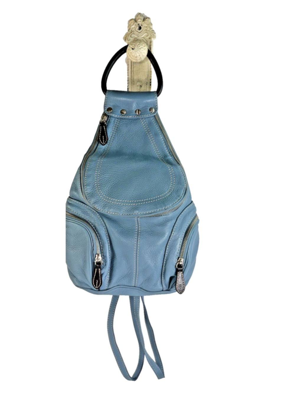 JONES NEW YORK BACKPACK PURSE BAG BUCKET SLING BLUE LEATHER vintage 90's